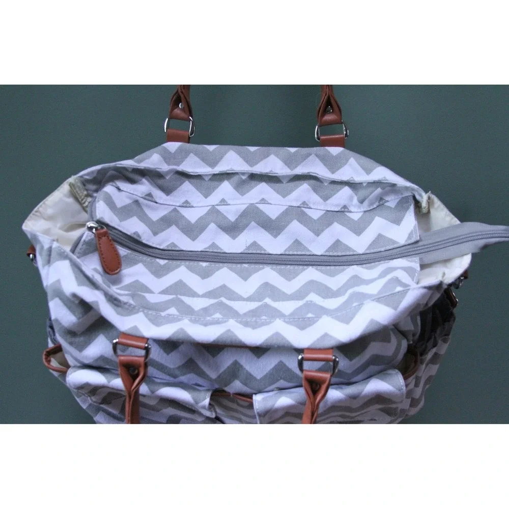 Kattee Gray Chevron Diaper Bag Tote Organizer Travel‎ Shoulder Bag